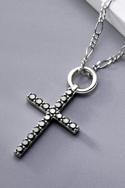 Moissanite Cross Pendant Platinum-Plated Necklace