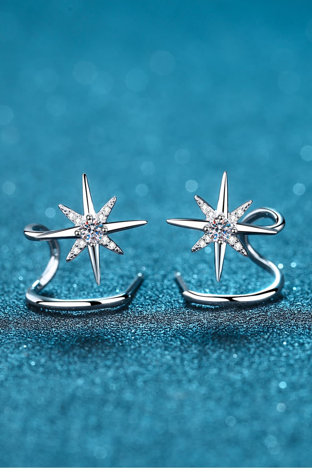 Moissanite Star Rhodium-Plated Earrings