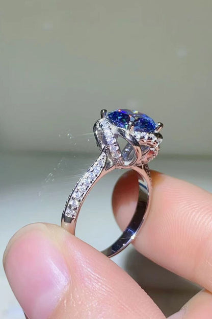 2 Carat Cobalt Blue Moissanite 925 Sterling Silver Ring