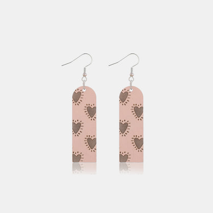 Heart Pattern Wooden Dangle Earrings