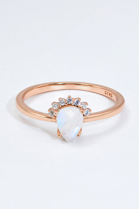 18K Rose Gold-Plated Pear Shape Natural Moonstone Ring