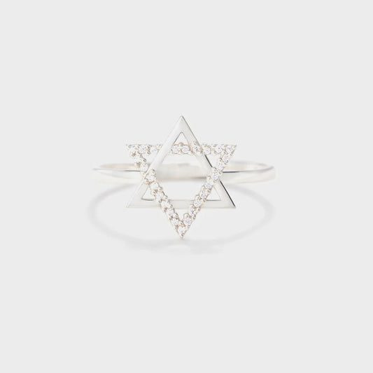 925 Sterling Silver Inlaid Zircon Hexagram Ring