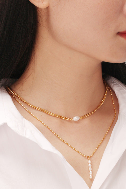 Double-Layered Freshwater Pearl Stainless Steel Necklace