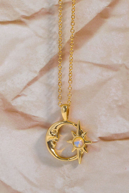 Copper 14K Gold-Plated Moon & Star Shape Pendant Necklace