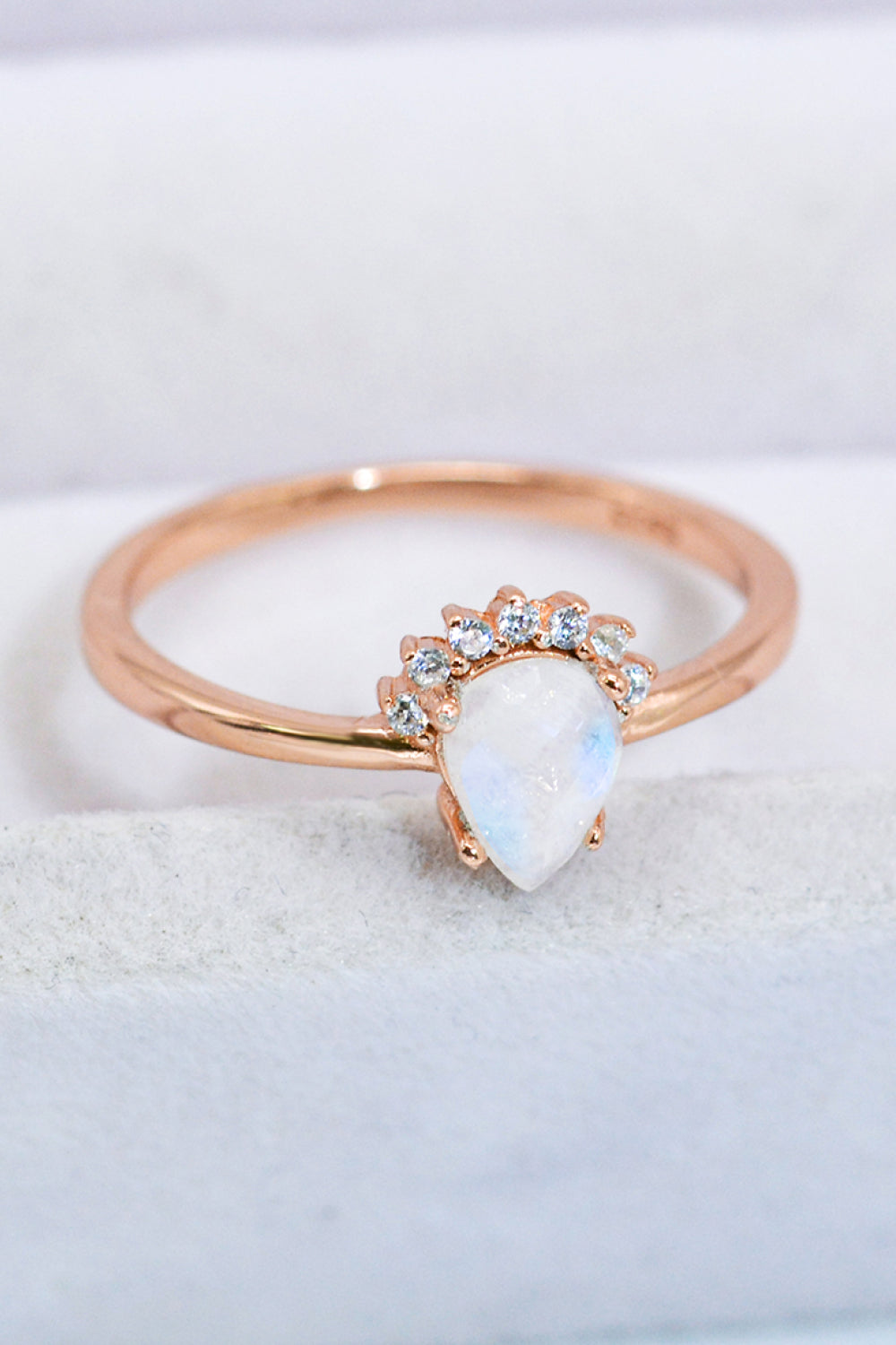 18K Rose Gold-Plated Pear Shape Natural Moonstone Ring