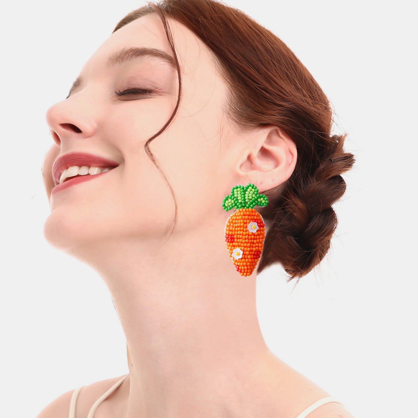 Stainless Steel Beaded Carrot Earrings