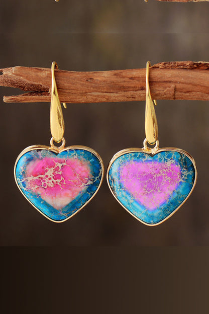 Natural Stone Heart Drop Earrings