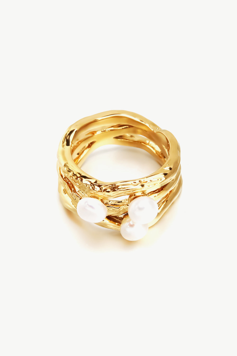 18K Gold-Plated Three Pearl Ring