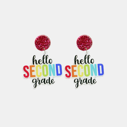 HELLO SECOND GRADE Acrylic Dangle Earrings