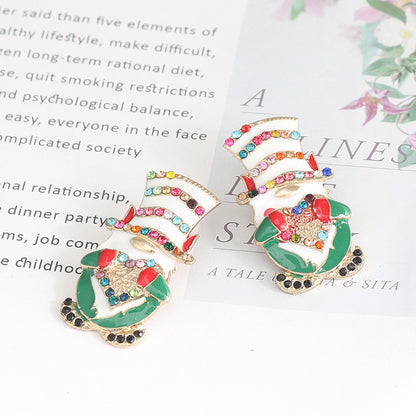 Rhinestone Alloy Santa Earrings