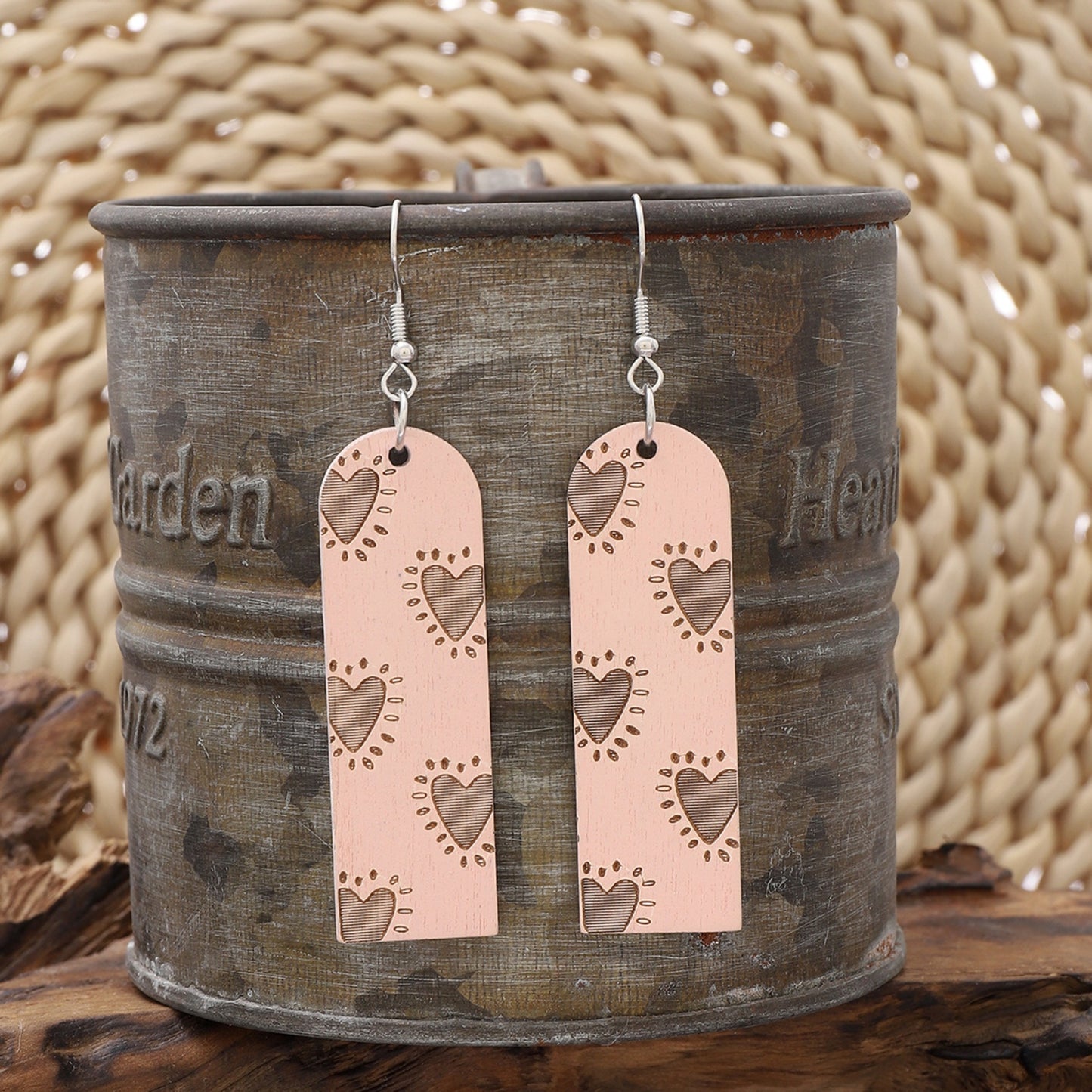 Heart Pattern Wooden Dangle Earrings