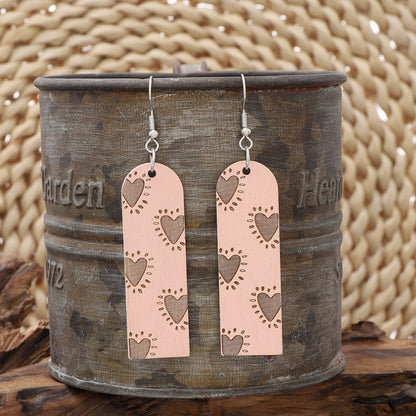 Heart Pattern Wooden Dangle Earrings