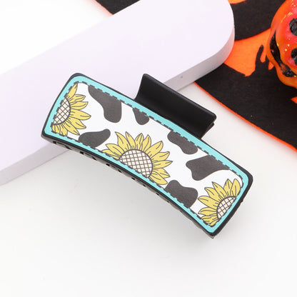 Sunflower PU Leather Acrylic Claw Clip